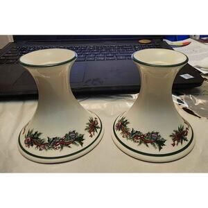 Macy’s The Cellar Ivory Holly Japan Set of 2 Candle Stick Holders Vintage